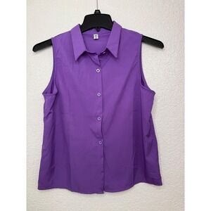 KIN Womens Plus Size XXL Purple Sleeveless Button Down Collared Shirt Blouse Top